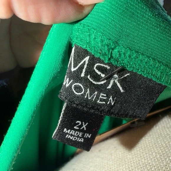 MSK Kelly Green RHINESTONE 3/4 Sleeve Sheath Dress V Neck Size 2X NEW - Picture 6 of 9